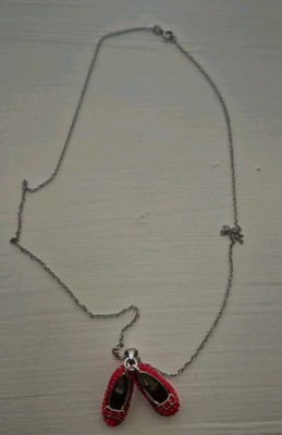 The Wizard of Oz Crystal Ruby Red Slippers Charm in Sterling Silver 925 Necklace