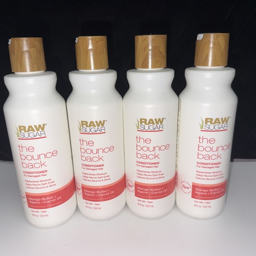 4 BOTTLES--Raw Sugar BOUNCE BACK CONDITIONER Damaged Hair 18oz Vegan