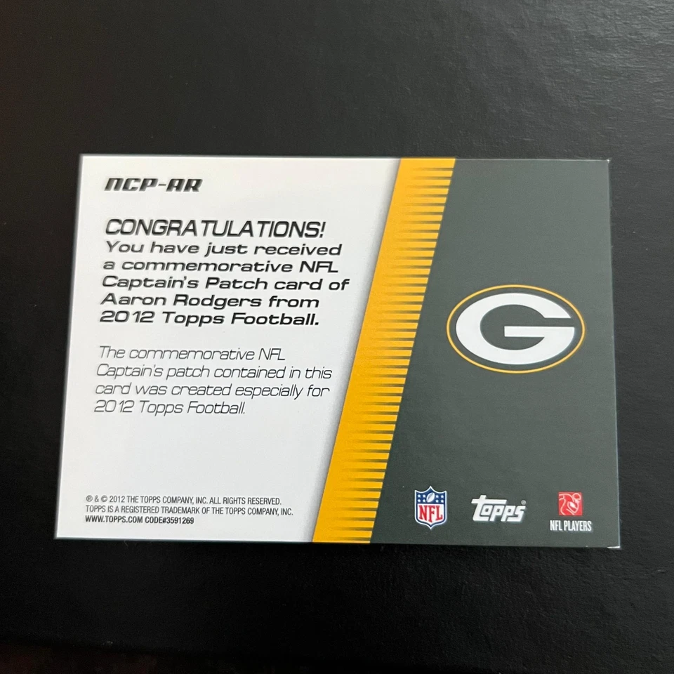 2012 Topps NFL Captains Patches #NCP-AR Aaron Rodgers Green Bay Packers - Image 2 of 2