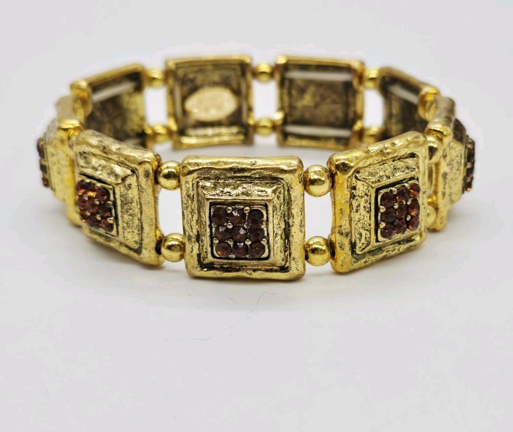 Kirks Folly Stretch Bracelet Amber Crystal Accent Gold tone OSFM One Size