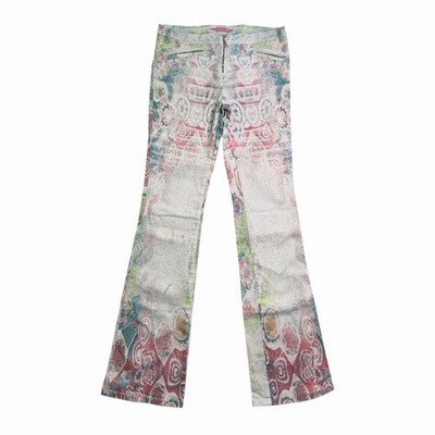 Vintage Roberto Cavalli Angels Y2K Glitter Print FlarePants Low Rise