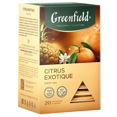 GREENFIELD Black Tea CITRUS EXOTIQUE 20 Pyramids Made in Russia RF NO GMO