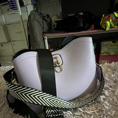 Lavender Shoulder Bag Detachable Chevron Strap Gold Hardware Zipper Accent Women