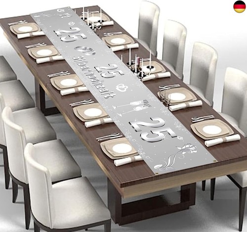 DPKOW 25. Jubiläum Banner für Silberhochzeit Deko, Stoff Banner für Silberpaar 2 - Bild 5 von 7