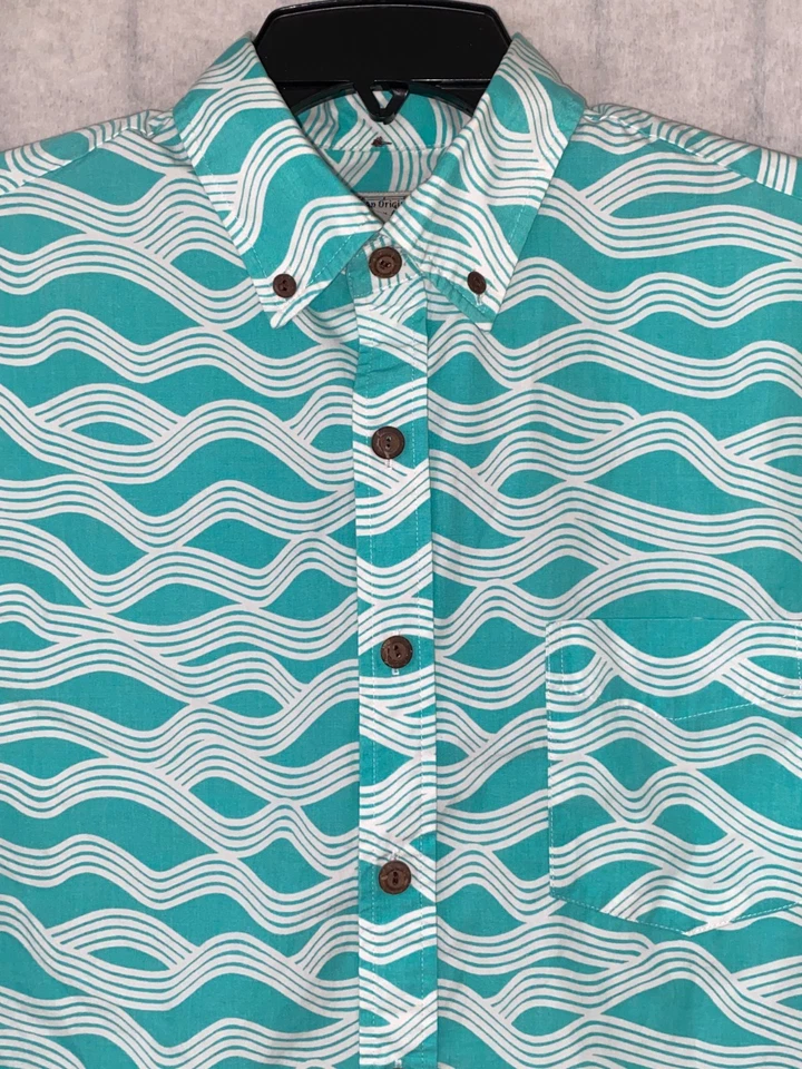 Винтажная мужская гавайская рубашка 1970-х Avanti S синяя белая океанская волна - Изображение 4 из 4