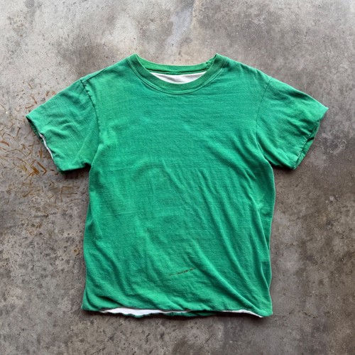 Vintage 70s Doubleface Reversible Tee Green White Ringer Tee Mens Small Womens
