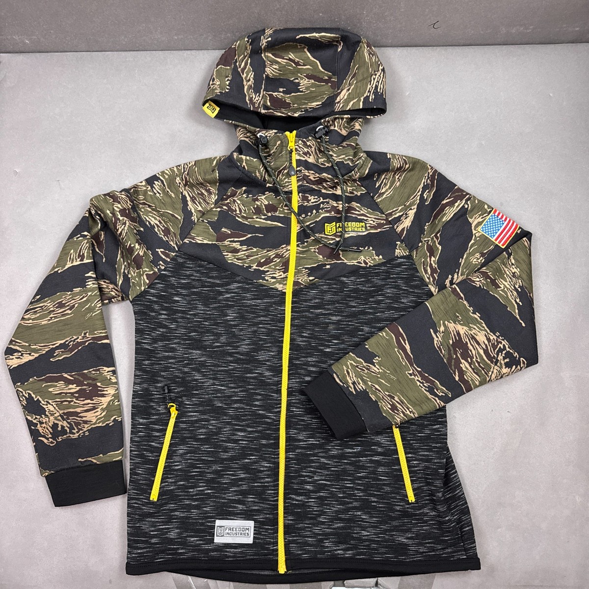Freedom Industries Jacket Men Large Black Tiger Stripe Camo Hoodie