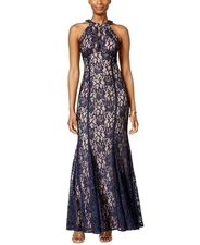 NW Nightway Womens 14 Navy Blue Glitter Lace Formal Evening Dress $129
