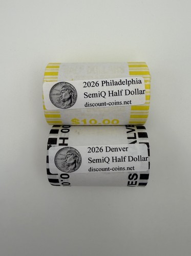 2026 P + D SemiQ Enduring Liberty Half Dollar 2x $10 Roll Set - IN HAND
