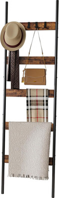 Blanket Ladder, 5-Tier Towel Holder with 4 Removable Hooks, Farmhouse Wall Leani