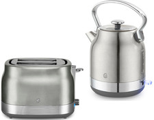 Image of Swan Retro Revive Stainless Steel StoveTop Kettle & 2 Slice Toaster Set Silver