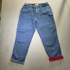 LL Bean Women's Original Fit Relaxed Fit Fleece Lined Denim Blue Jeans Sz 16Pet