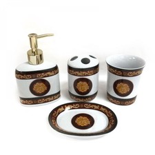 Set Of 4 Patterned Soap Dispenser,dish, Toothbrush Holder  Tumbler