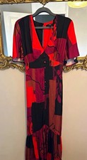 Next Women’s Size 12 Maxi Dress Abstract Print Button Front Belted V-Neck