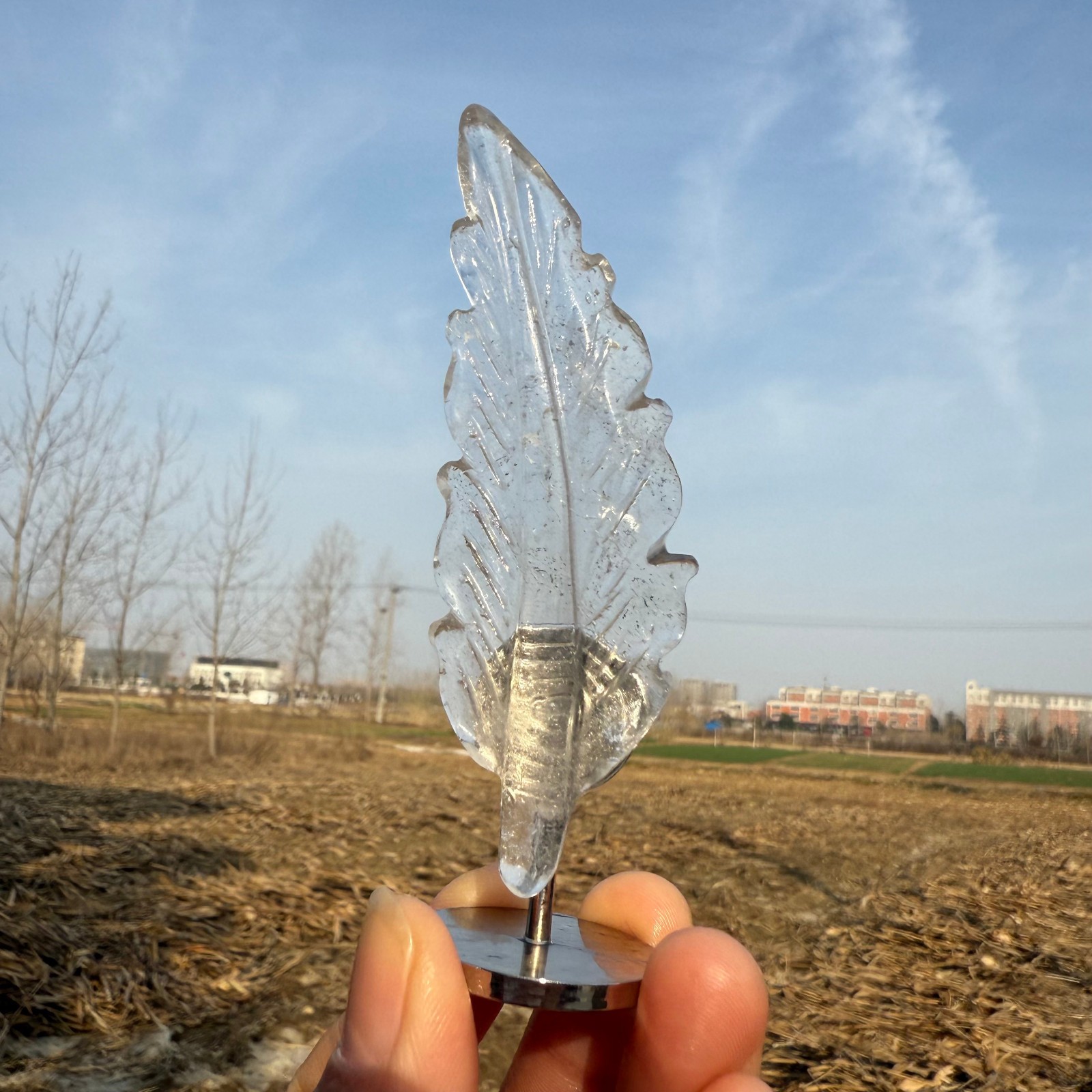 3.6" Cristal Blanco Natural Tallado a Mano Plumas Cuarzo Cristal Curar Regalo 1 pieza