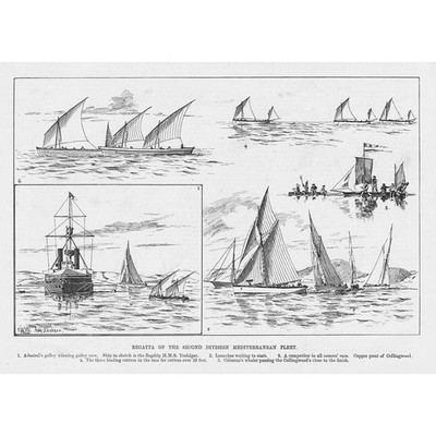 Regatta der Mittelmeerflotte der zweiten Division - antiker Druck 1891