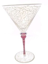 Pier Rioha Ruby Red and Gold Scroll Martini Glass
