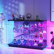 RGB Large Glass Display Cabinet, Curio Cabinet w/ Glass Doors for Collectibles