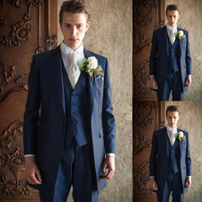 Wedding Grooms Suits Navy Blue 3PCS Formal Dinner Party Coat Evening Prom Jacket