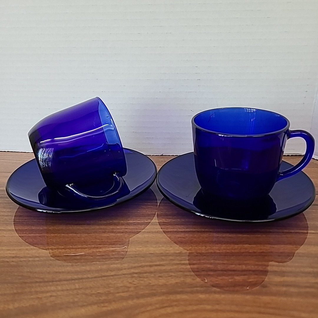 Retro 90s Cafe Cappuccino Mug and Saucer Cobalt Blue Set Of 2 | eBay