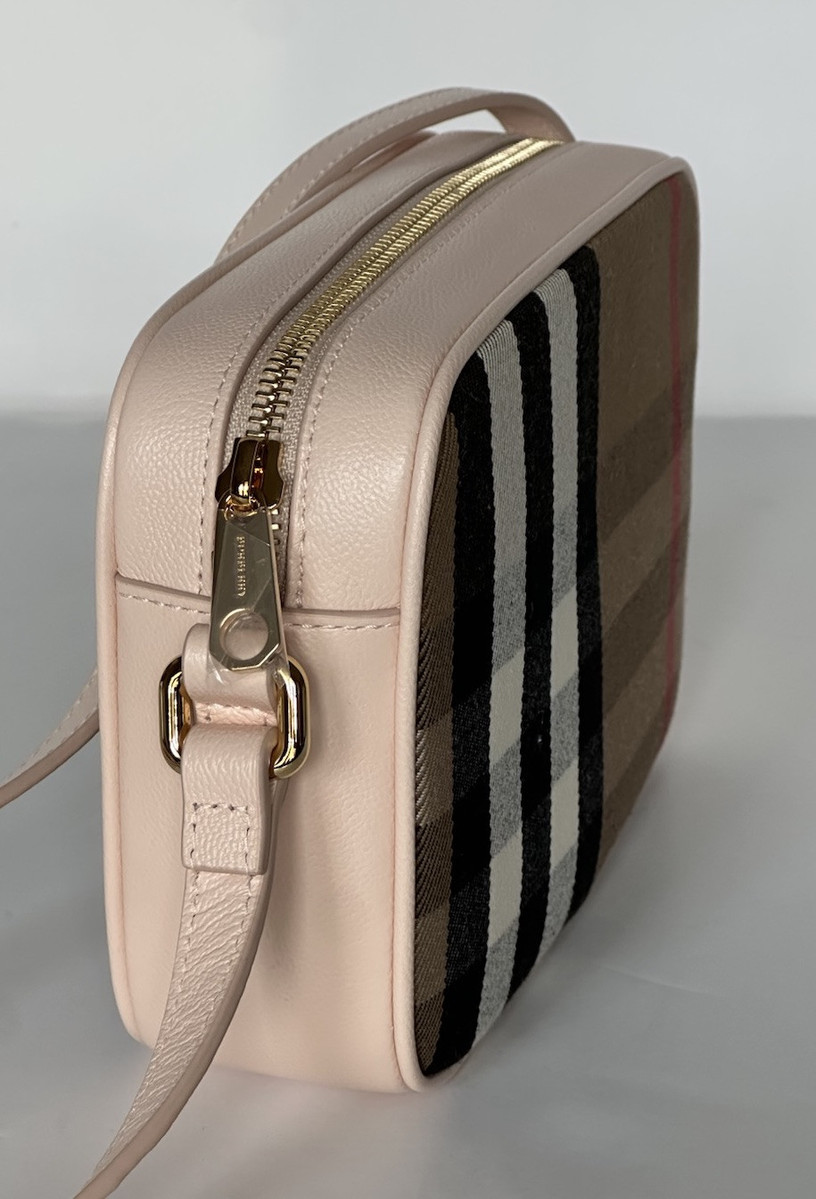 Burberry Small Camera House Check Shoulder Bag Pale Cameo Burberry Small Camera House Check Shoulder Bag Pale Cameo