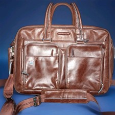 Piquadro Brown Leather Briefcase   Blue Trim ...