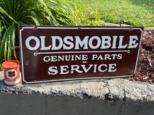 Vintage Oldsmobile Genuine Parts Svc Double Sided Porcelain Dealer Sign