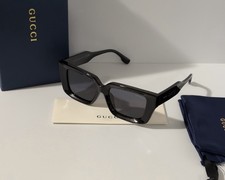Gucci GG6901 Square Sunglasses Glossy Black Frame Dark Smoke Lenses Ships Today