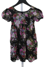 Love Shack Fancy Girls Floral Crew Neck Short Sleeve A-Line Dress Black Sz 3-4Y