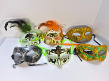Lot of 6 Venetian Masquerade Masks Mardi Gras Party Costume Accessory Feather