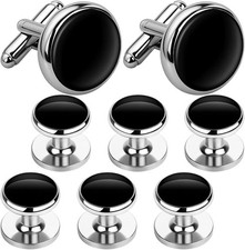 8Pcs Dress Shirt Studs, Tuxedo Cufflinks Set, Black Cufflinks for Men, Elegant C