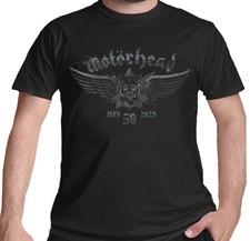 Image of Official Motorhead T Shirt 50 Years Wings Badge Warpig New Black S M L XL XXL