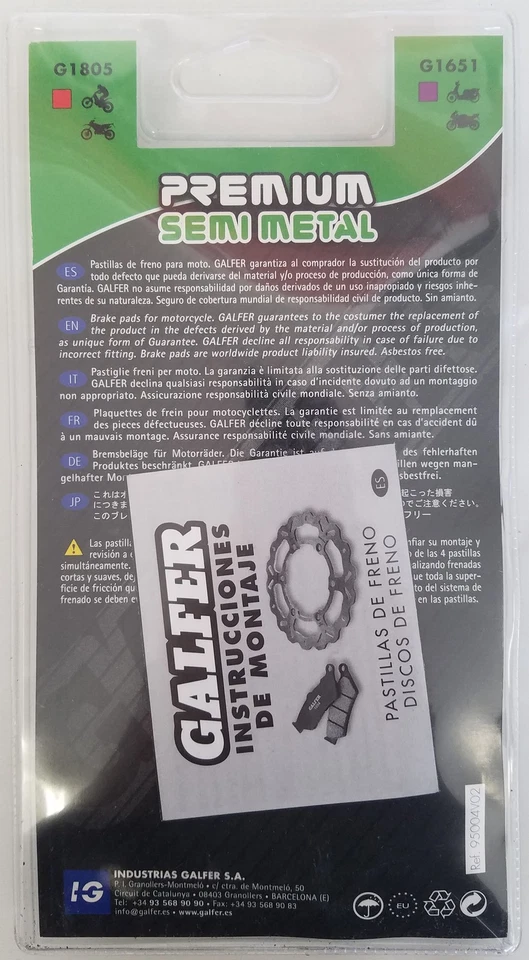 Pastillas de freno Galfer FD086G1651 compuesto semimetálico aramida 1651 Foto 2 de 2