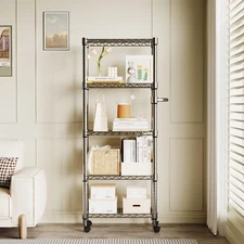 5-Tier Storage Shelves with Wheels and Adjustable Shelf, Heavy Duty Metal She...