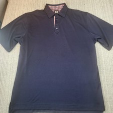 FootJoy Polo Shirt Mens XL Blue Solid Check Trim Golf Performance Short Sleeve