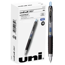 uni-ball 207 Retractable Gel Pens, Ultra Micro Point (0.38mm), Blue, 12 Count