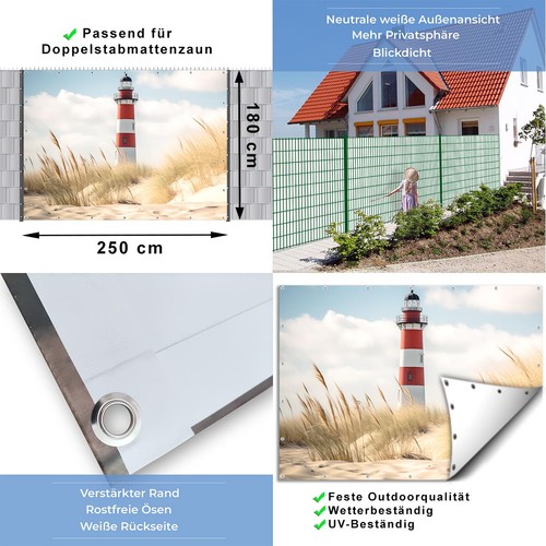 Sichtschutz Garten Zaun Doppelstabmatten Motiv Banner Leuchtturm Strand Düne - Bild 5 von 11