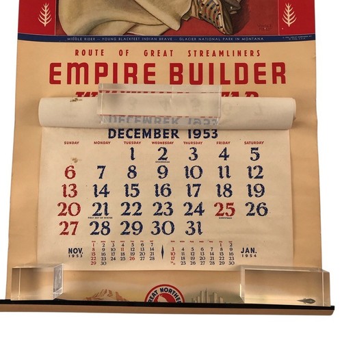 1953 Great Northern Railroad Calendar 33 x 16 Indian Poster Advertising Sign - Picture 7 of 21