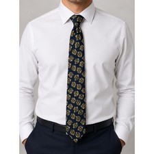 Brooks Brothers Mens Silk Tie Navy Blue Geometric Medallion Pattern USA Made