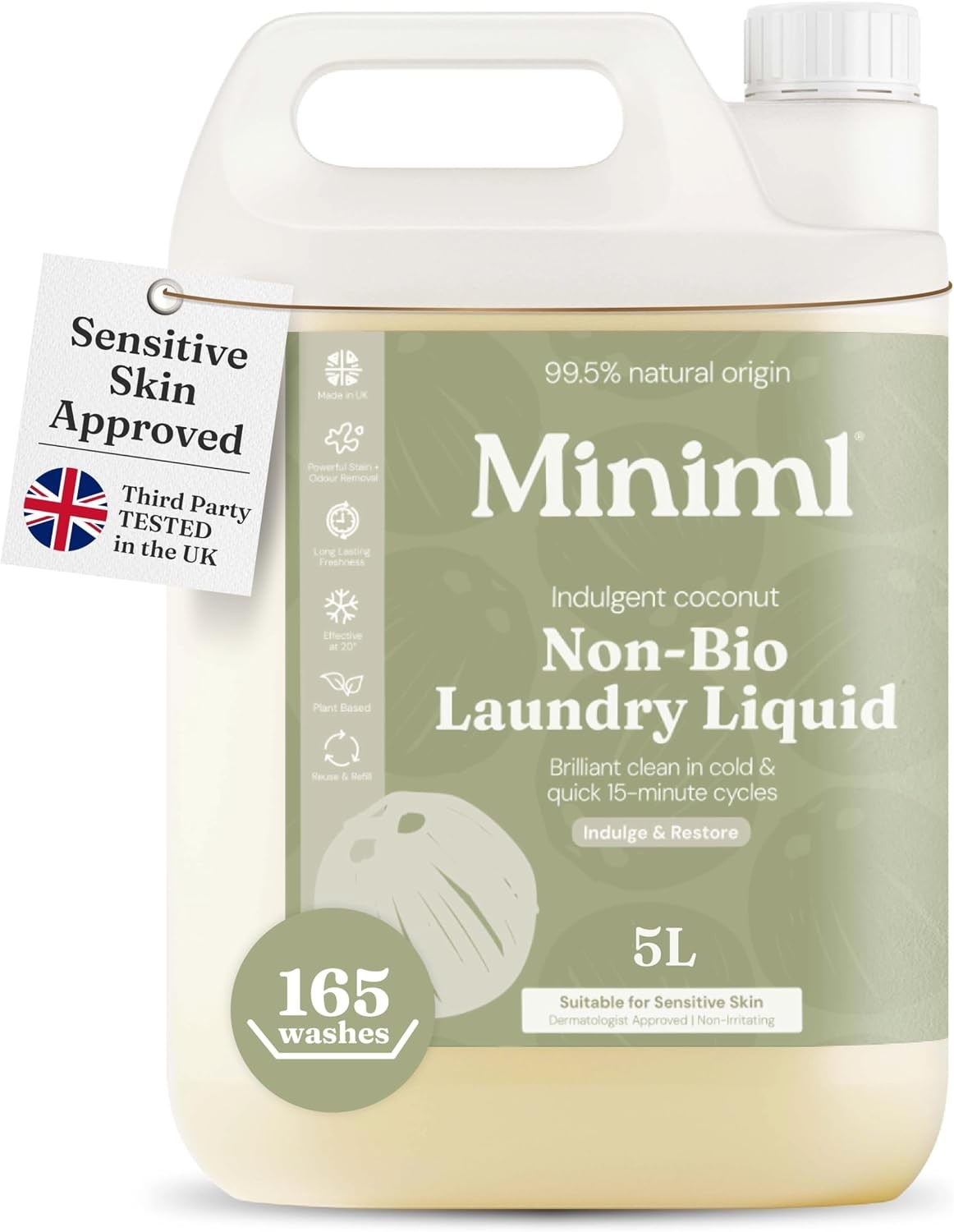 Miniml Eco Laundry Liquid Washing Detergent Coconut 5L Refill - Eco-Friendly Cl