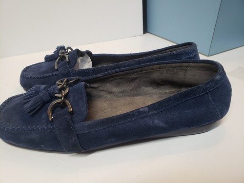 Women's Size 9  Aerosoles Stitch Blue Suede Leather Tasseled Loafers Flats - Picture 3 of 5