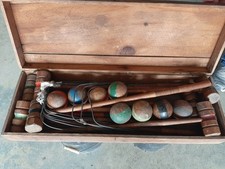 Vintage Wooden Croquet Set W/ 8 Mallets, 8 Balls, Stakes, Wickets  Wooden Case