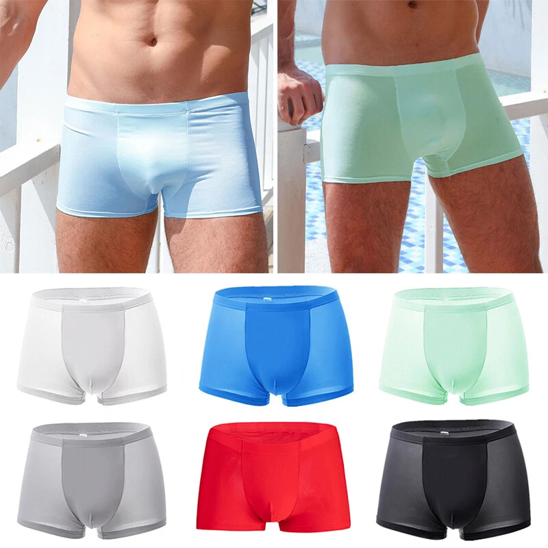 US Men Smooth Breathable Ice Silky Boxer Briefs Underwear Long