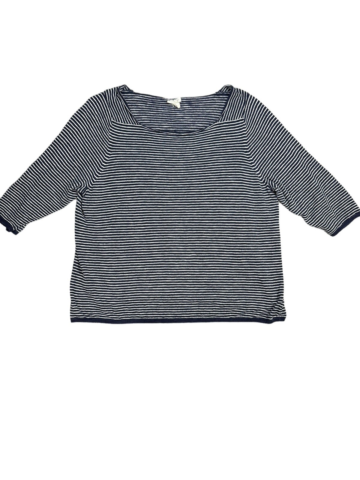 Eileen Fisher Woman Striped Organic Linen Blend 3/4 Sleeve Womens Plus 2x Top