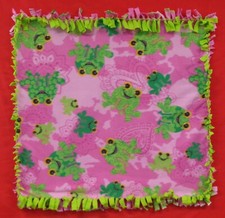 Handmade Baby Fleece Tied Security Blanket - Pink W/ Frogs - 26 x 27