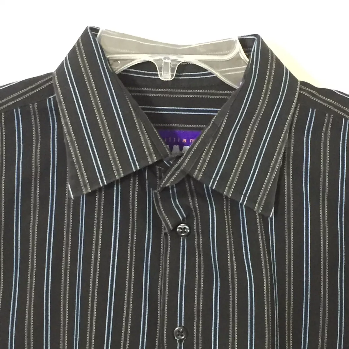 William Button Up Shirt Mens Large Black Blue Striped Long Sleeve