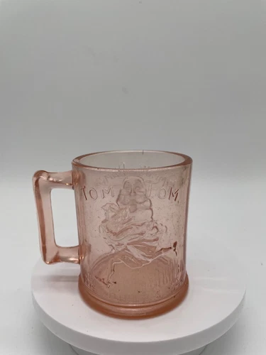 Humpty Dumpty Tom Tom Piper's Son Pink Indiana Glass Mug Cup Vintage Glassware