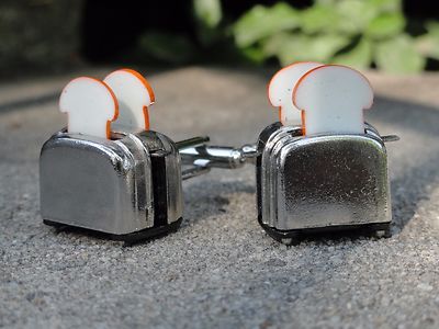 Toaster Cufflinks--Artistic Artsy Handmade Cool Foodie Funny Chef Toast Bread