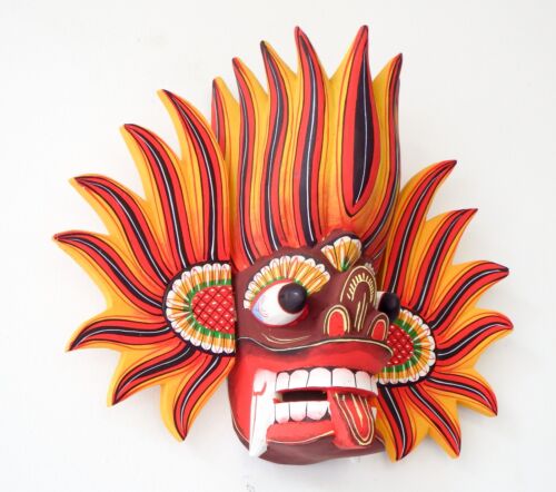 Mask Sri Lankan Traditional Wall Wooden Handmade Free Shipping 8/14 inches - Afbeelding 1 van 2