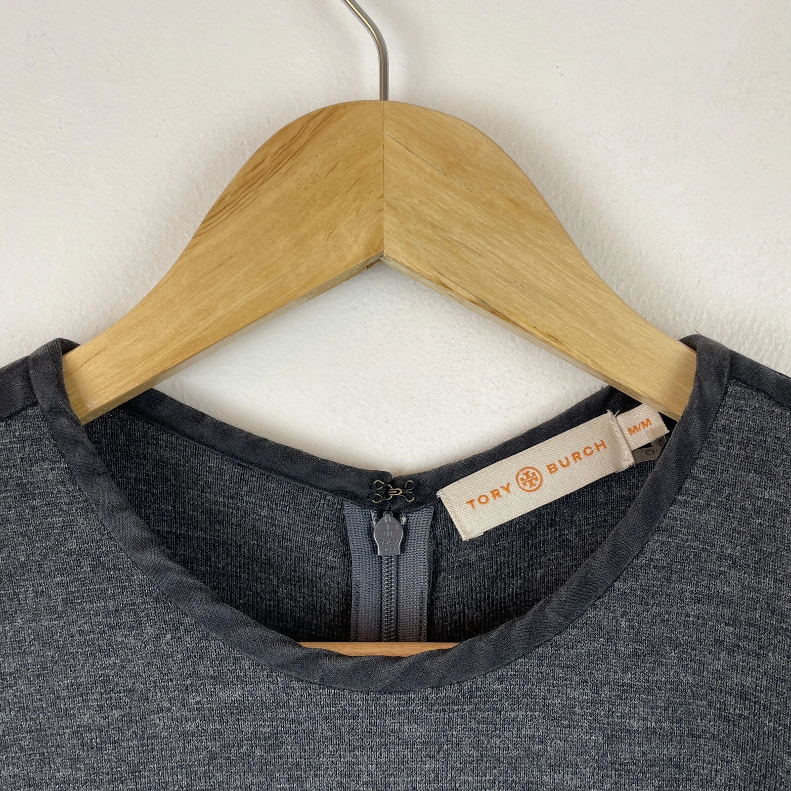 Abito Tory Burch grigio maglia lana matita senza maniche nero tubino lunghezza ginocchio M